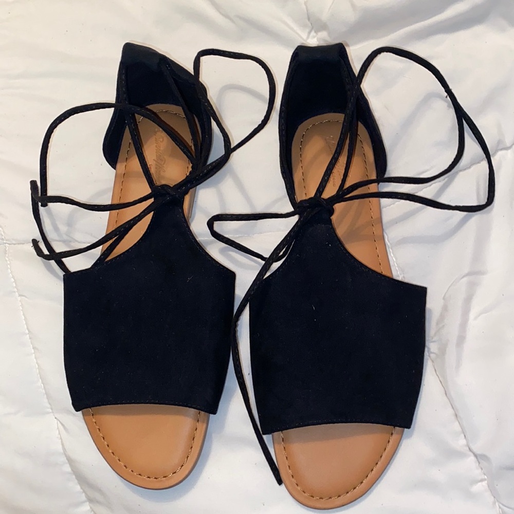 Black Tie-Up Sandals